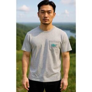 Vineyard Vines Men’s Gray Logo Whale Graphic Tee Sleeve Shirt Size Medium